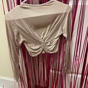 pretty little thing long sleeve tan crop top